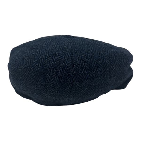 Tweed Wool 8 piece Bakerboy Newsboy Cap - Blue Herringbone