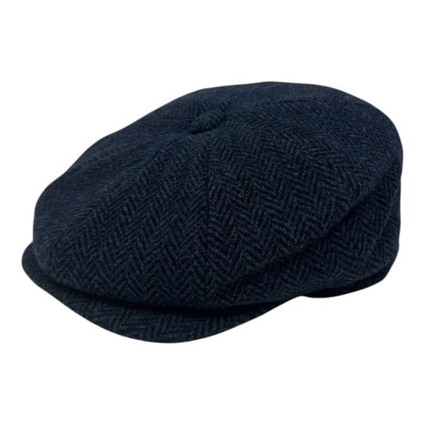 Tweed Wool 8 piece Bakerboy Newsboy Cap - Blue Herringbone