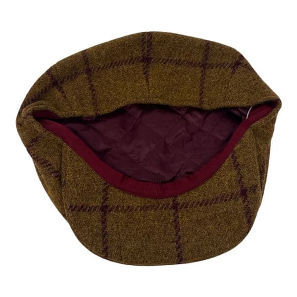 Tweed Wool 8 piece Bakerboy Newsboy Cap - Golden Brown, Burgundy Check