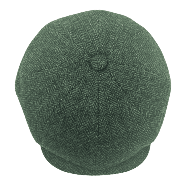 Tweed Wool 8 piece Bakerboy Newsboy Cap - Green Herringbone