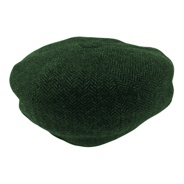 Tweed Wool 8 piece Bakerboy Newsboy Cap - Green Herringbone