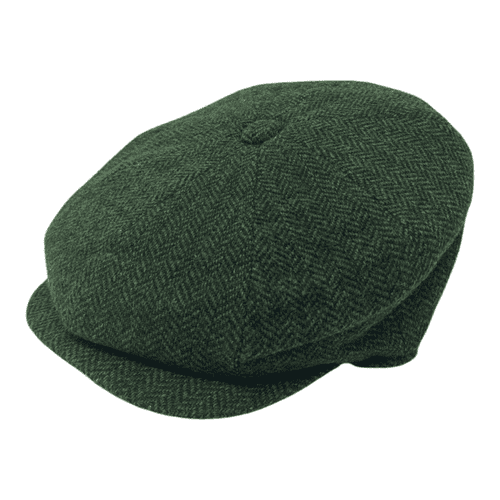 Tweed Wool 8 piece Bakerboy Newsboy Cap - Green Herringbone