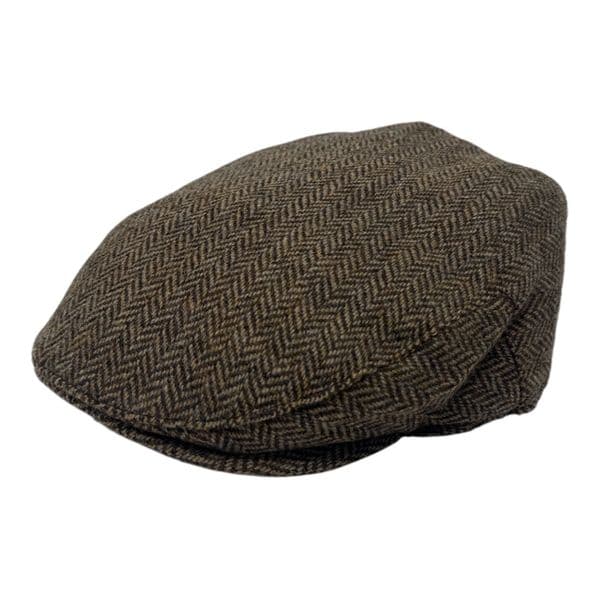 Tweed Wool Flat Cap - Brown Herringbone