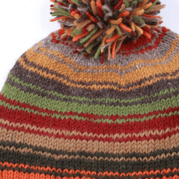 Vermont Wool Stripe Bobble Beanie - Forehead Lined