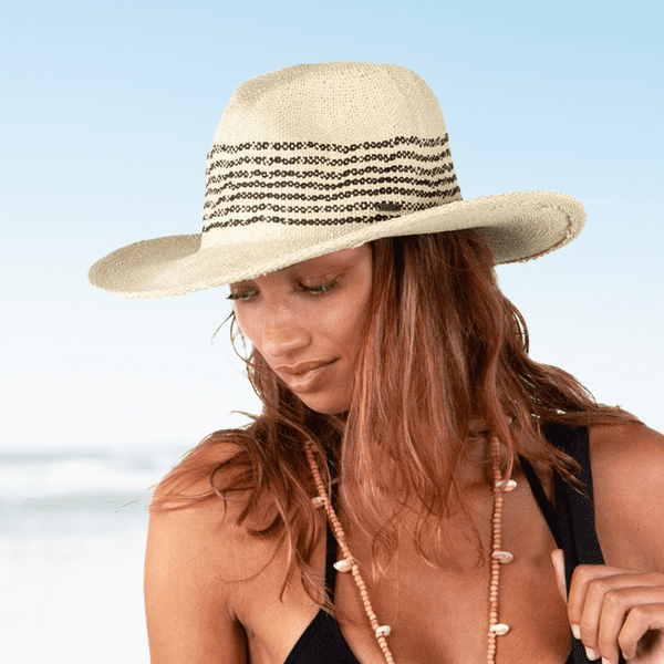 Wide Floppy Brim Summer Fedora Hat - Barts Kayley - Cream & Black