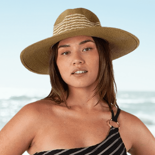 Wide Floppy Brim Summer Fedora Hat - Barts Kayley - Natural with White Stripes