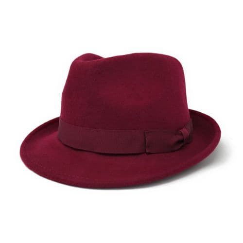 Wine Trilby Hat: Handmade Wool Felt Crushable - Camden