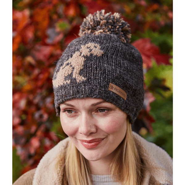 Wool Bobble Beanie Hat - Labrador Dog
