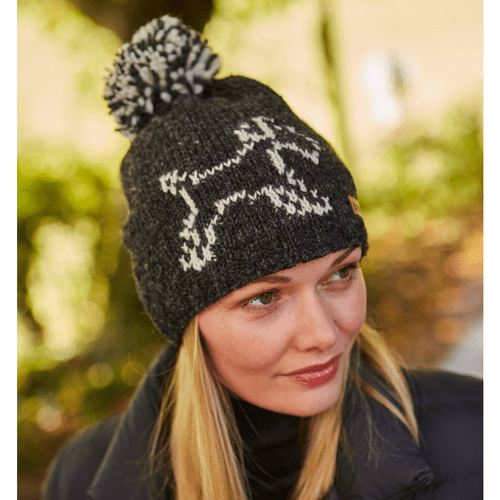 Wool Bobble Beanie Hat - Terrier Dog