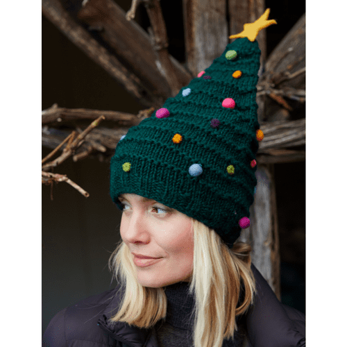Wool Christmas Tree Pointed/Foldover Bobble hat