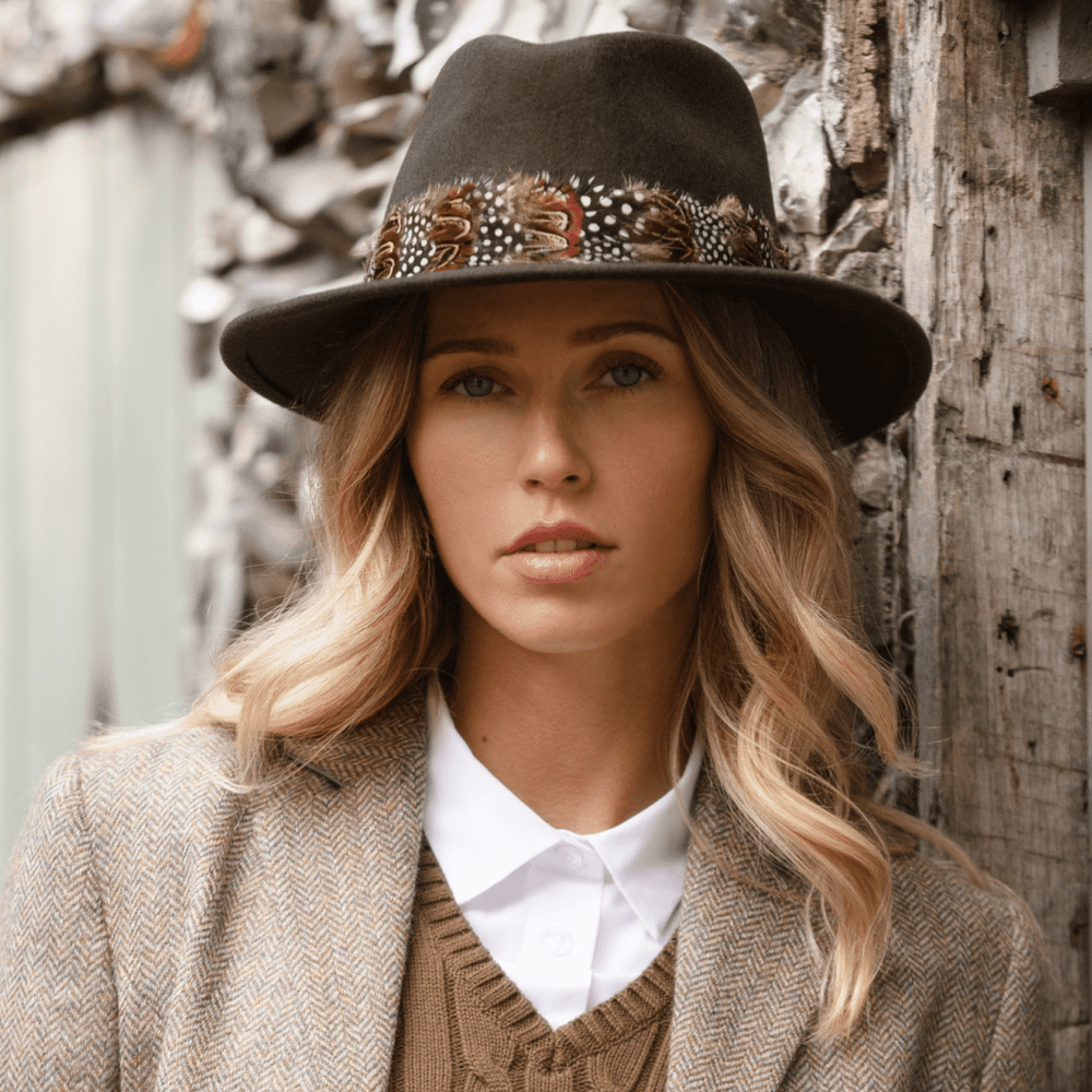 Wool Fedora Hat with Country Feather Wrap Trim Chadlington