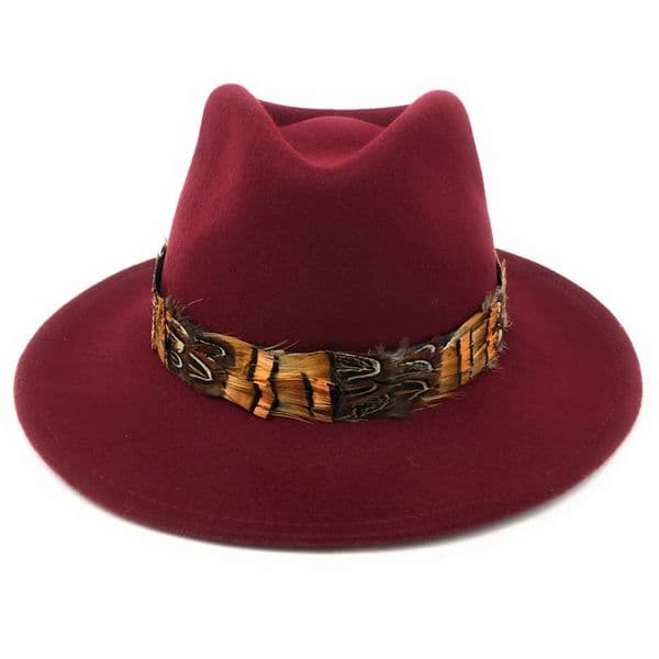 Wool Fedora Hat with Country Feather Wrap Trim - Mickleton