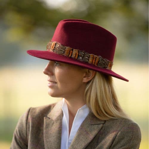 Wool Fedora Hat with Country Feather Wrap Trim - Mickleton