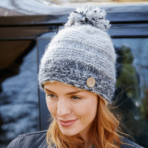 Wool/Mohair Knitted Fully Lined Bobble Hat - Sierra Nevada Smoke