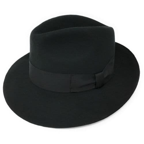 Wool Showerproof Snap Brim Lined Black Fedora Hat - Midford