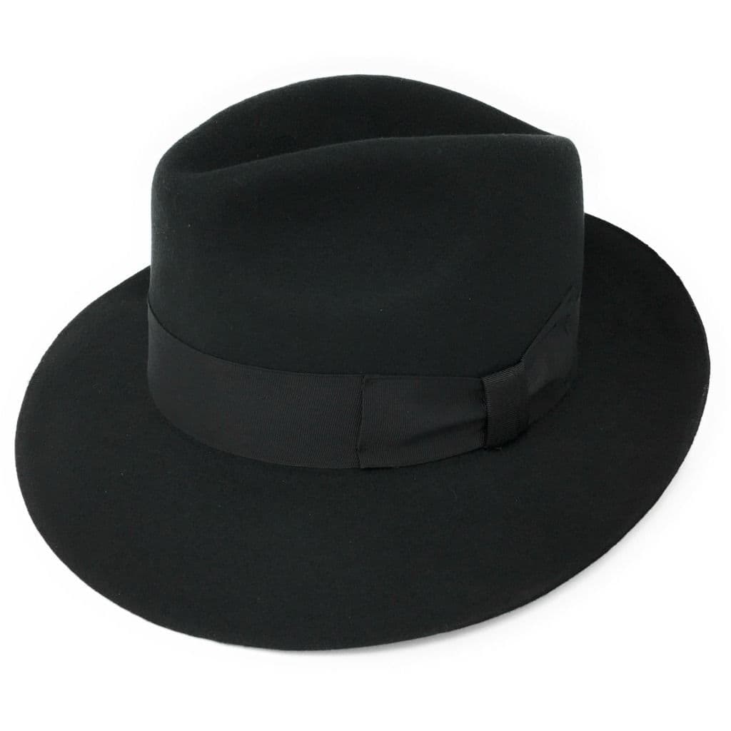 Wool Showerproof Snap Brim Lined Black Fedora Hat Midford