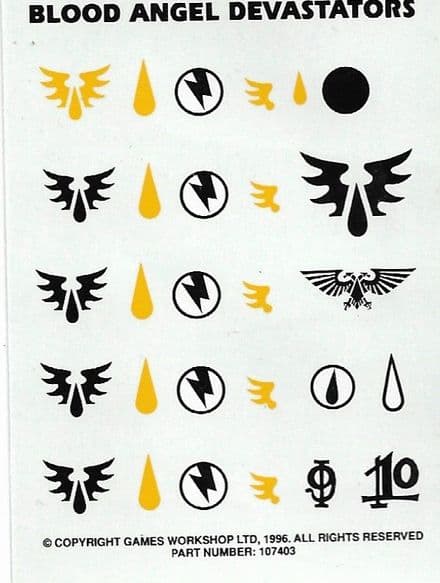 Blood Angel Devastators Transfer Sheet Decals (1996)