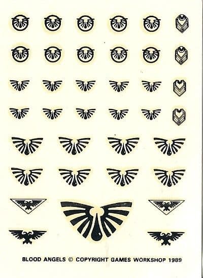Blood Angels Black Small Transfer Sheet Warhammer 40,000 decals (1989)