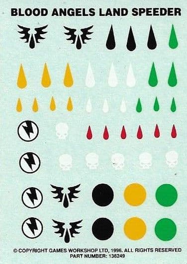 Blood Angels Land Speeder Transfer Sheet (1996)