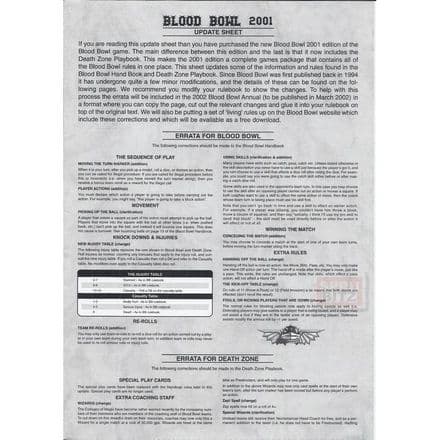 Blood Bowl 2001 Update Sheet & Templates Bloodbowl rules