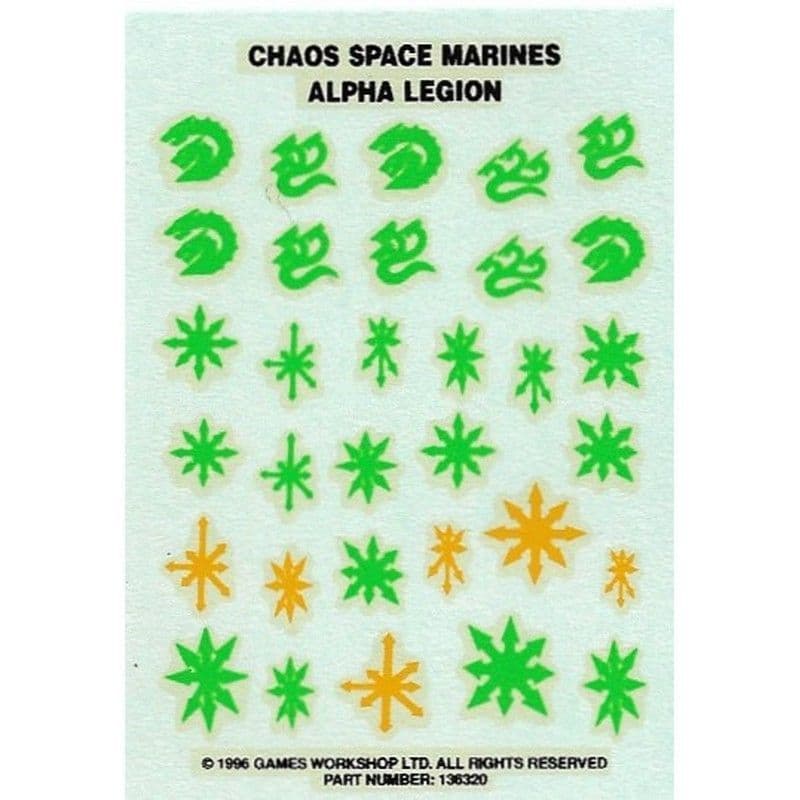 Chaos Space Marines Alpha Legion Transfer Sheet 1996