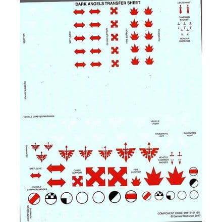 Dark Angels Transfer Sheet #99510101156 (2017)