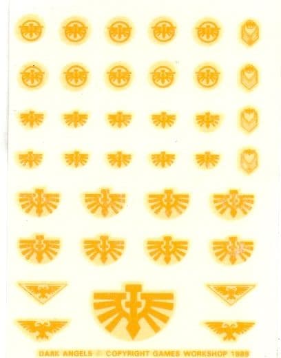 Dark Angels yellow small Transfer Sheet Warhammer 40,000 decals (1989)