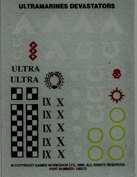 Ultramarines Devastators Transfer Sheet Decals (1996)