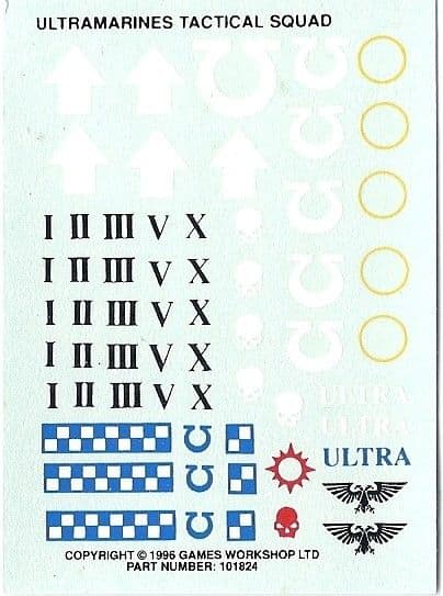 Ultramarines Tactical Squad Transfer Sheet (1996)