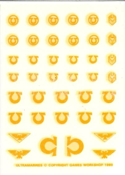 Ultramarines Yellow Transfer Sheet decals (1989)