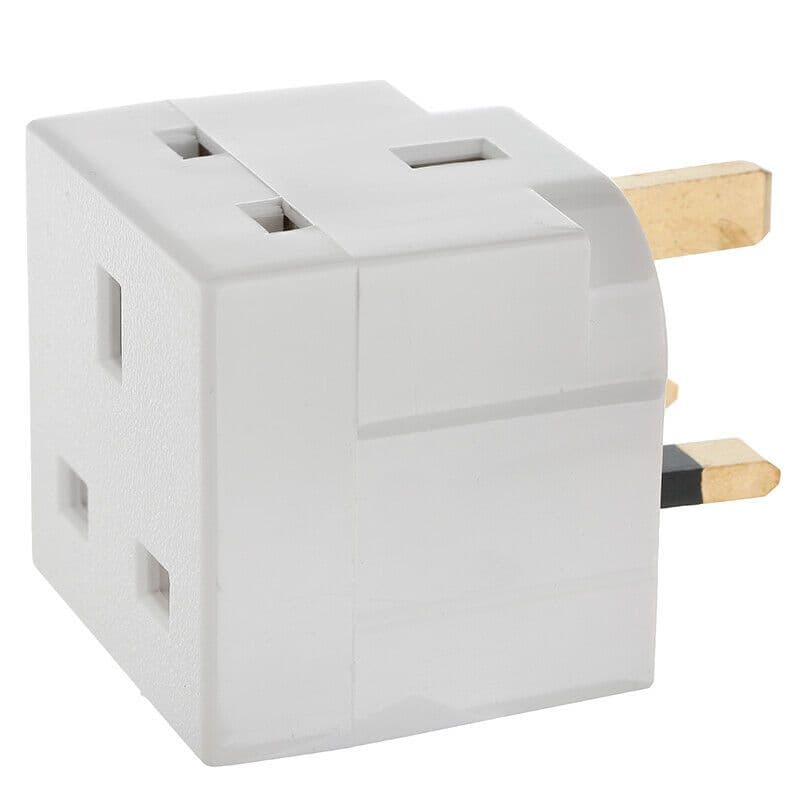 2 Way Socket Adaptor Mains UK Standard Plug 13 Amp Fused 3 Pin In White x 2