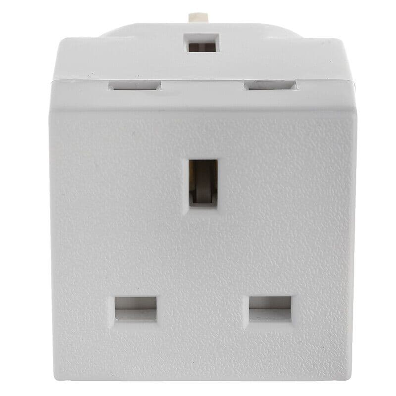 2 Way Socket Adaptor Mains UK Standard Plug 13 Amp Fused 3 Pin In White x 2