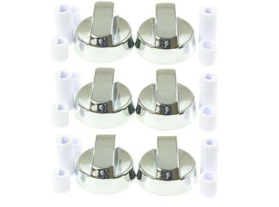 6x Silver Cooker Oven Hob Control Knob & Adaptors For Belling New World Stoves