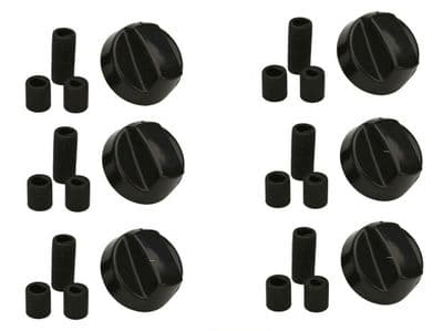 Black Cooker Oven Hob Control Knob & Adaptors For Belling New World Stoves X 6