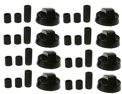 Black Cooker Oven Hob Control Knob & Adaptors For Belling New World Stoves X 8