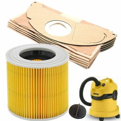 Dust Bag Filter For Karcher WD2 Wet Dry Vacuum Cleaner Bags 5 Pack Yellow Filter
