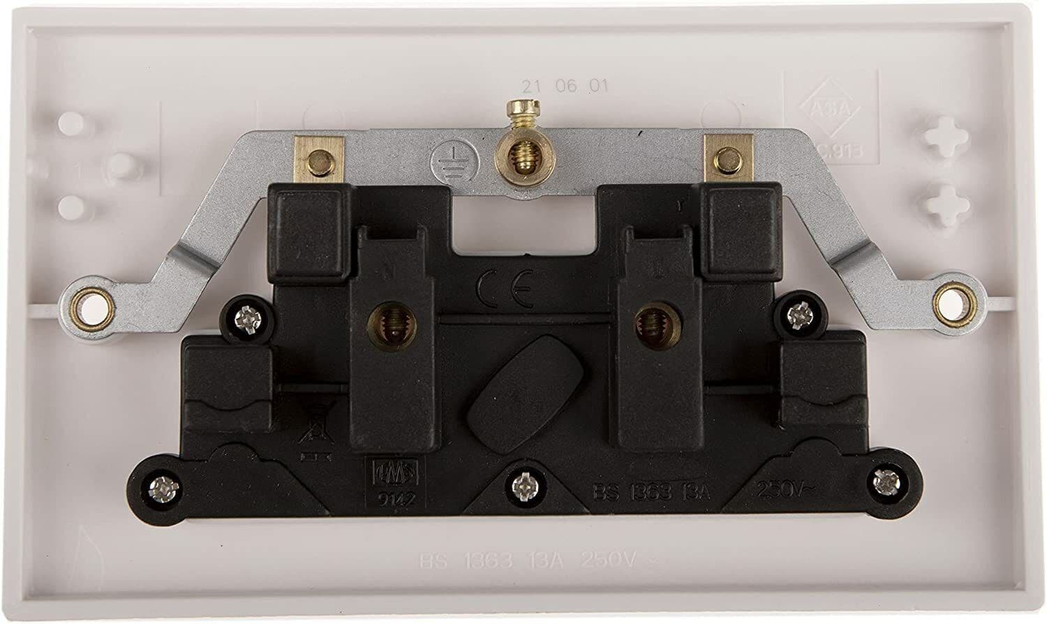Mains Socket 2 Gang Flush No Switch 13Amp Face Plate White Power Outlet