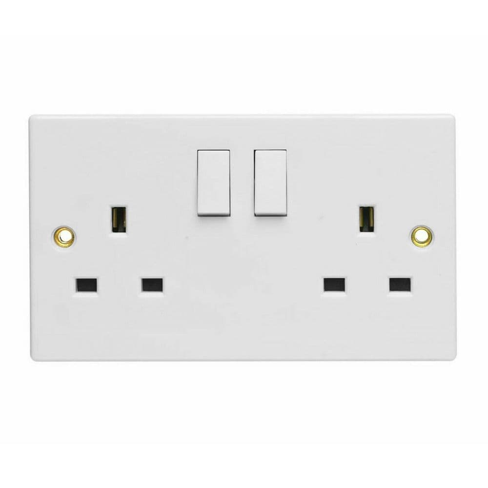 Mains Socket 2 Gang Flush Switched 13Amp Face Plate White Power Outlet