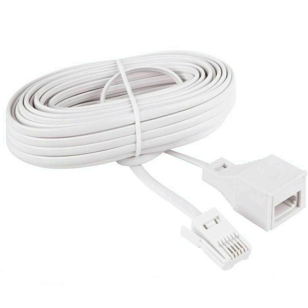 RJ11 Telephone Extension Lead Cable BT Plug to Socket 20 Metre Length, White