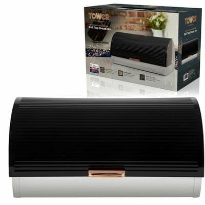 Tower Linear Roll Top Bread Bin In Black & Rose Gold Stainless Steel T826000rb
