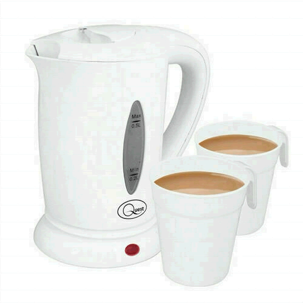 Travel Kettle Electric Mini 2 Cups Dual Voltage Use Home Or Abroad Quest 400Ml