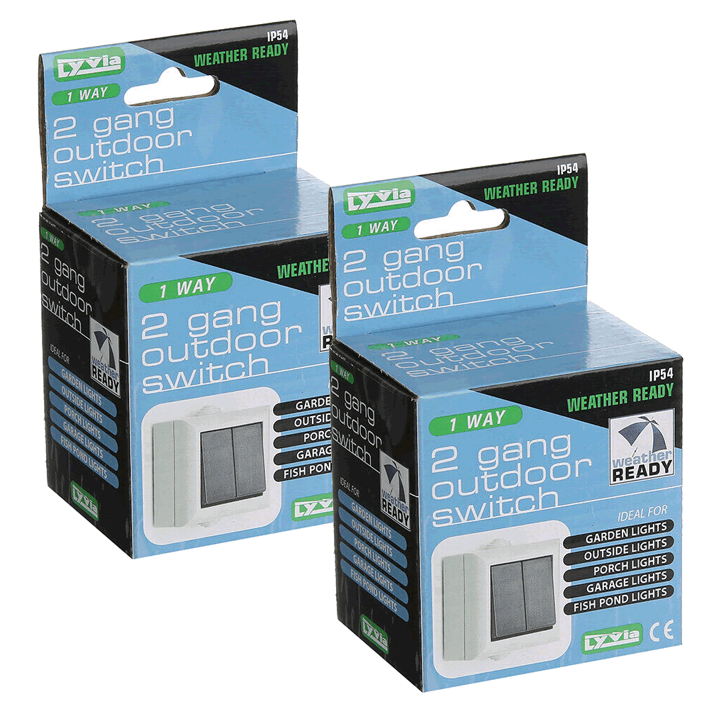 Two packs IP54 Wall Switch 2 Gang 1 Way Weatherproof Switch White 240V ...