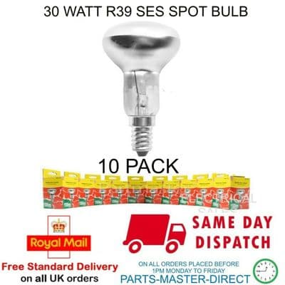 Wellco 30 Watt Light Bulb R39 Ses E14 Base Dimmable Reflector Spot Lamp 10 Pack