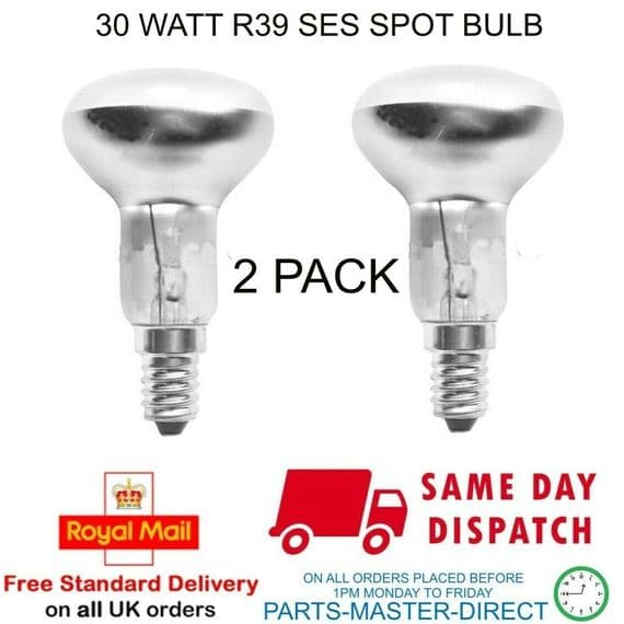 Wellco 30 Watt Light Bulb R39 Ses E14 Base Dimmable Reflector Spot Lamp - 2 Pack