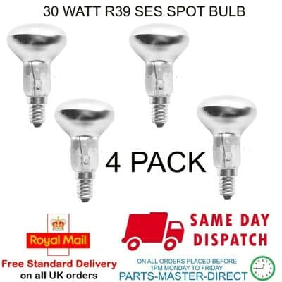 Wellco 30 Watt Light Bulb R39 Ses E14 Base Dimmable Reflector Spot Lamp - 4 Pack