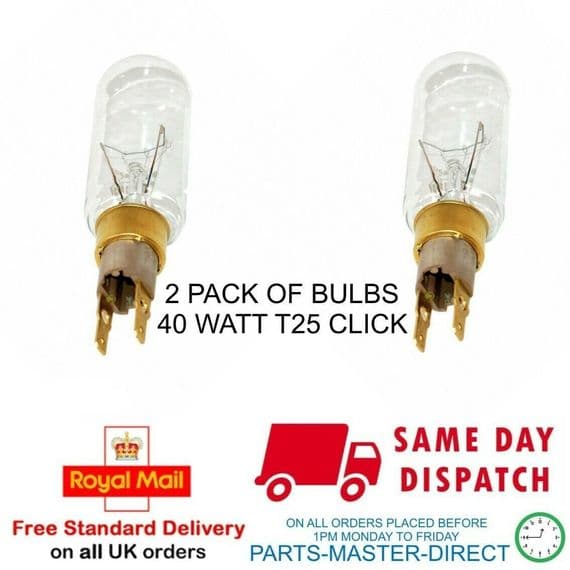 Whirlpool 40w Fridge Freezer T25 Click Lamp Bulb American 40 Watt 2 Pack