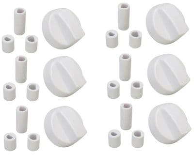 White Cooker Oven Hob Control Knob & Adaptors For Belling New World Stoves X 6