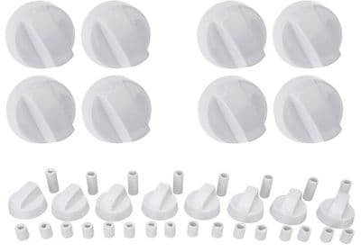 White Cooker Oven Hob Control Knob & Adaptors For Belling New World Stoves X 8