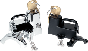 Helmet Security Lock: Handlebar or Frame Attachment 1 Inch/25mm to 32mm Diameter. BLACK or CHROME.