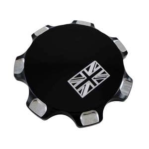 JOKER Machine Billet Alloy Gas Cap: UNION Flag. Bonneville/T100/Thruxton/Scrambler. BLACK BW06-014b